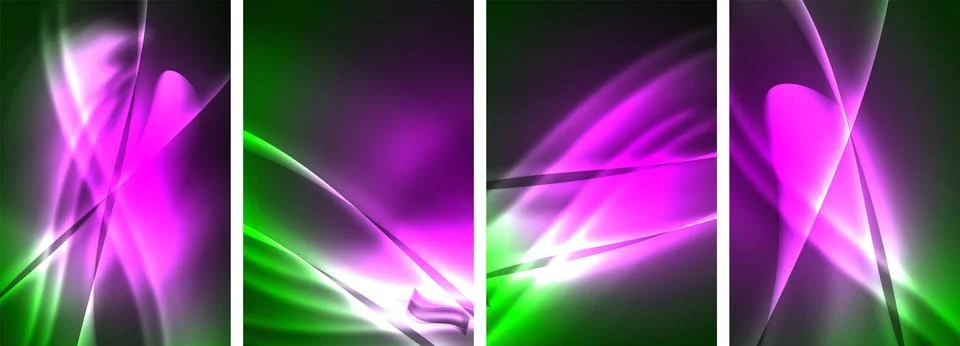 Neon Lines Waves. Abstract Background Poster Collection. Captivating array of Stock Illustration