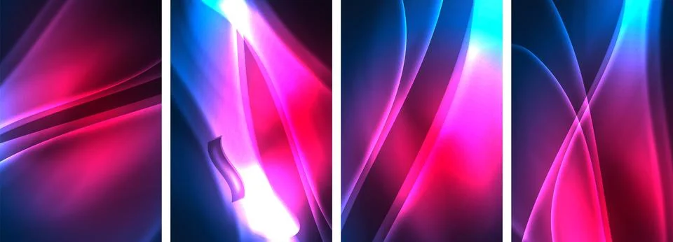 Neon Lines Waves. Abstract Background Poster Collection. Captivating array of イラスト素材