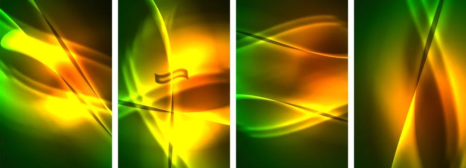 Neon Lines Waves. Abstract Background Poster Collection. Captivating array of Illustrazione stock