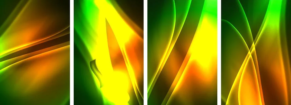 Neon Lines Waves. Abstract Background Poster Collection. Captivating array of イラスト素材