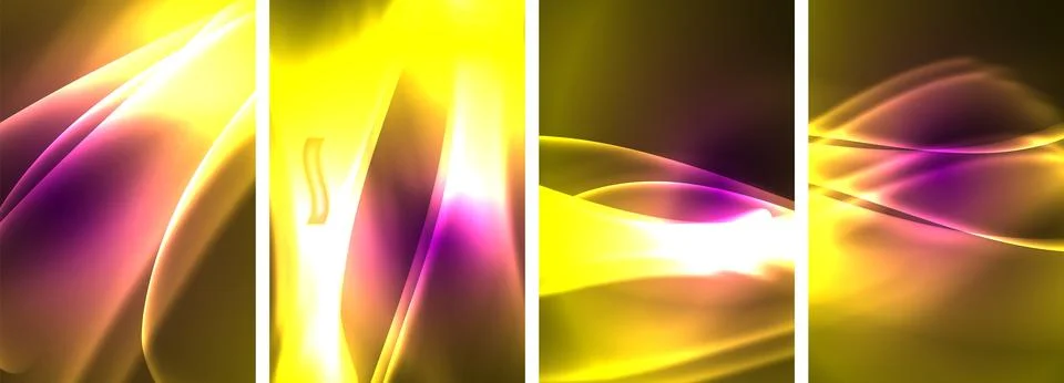 Neon Lines Waves. Abstract Background Poster Collection. Captivating array of Illustrazione stock