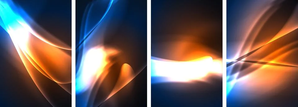 Neon Lines Waves. Abstract Background Poster Collection. Captivating array of イラスト素材