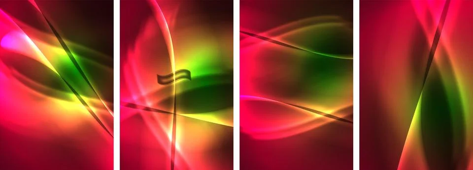 Neon Lines Waves. Abstract Background Poster Collection. Captivating array of Illustrazione stock