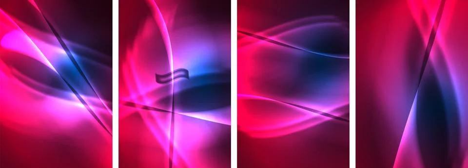 Neon Lines Waves. Abstract Background Poster Collection. Captivating array of イラスト素材