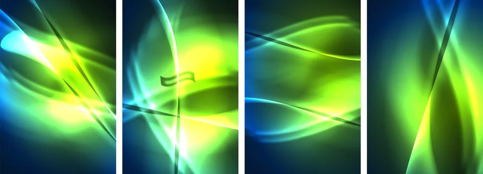 Neon Lines Waves. Abstract Background Poster Collection. Captivating array of Illustrazione stock