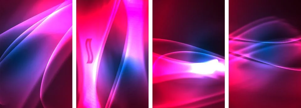 Neon Lines Waves. Abstract Background Poster Collection. Captivating array of Ilustración de archivo