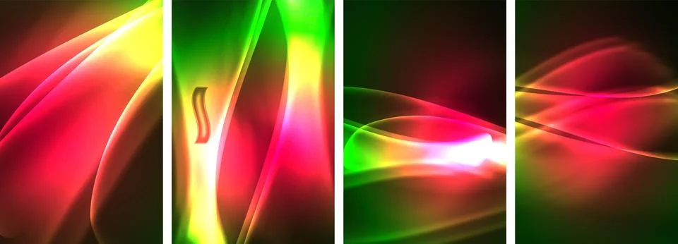 Neon Lines Waves. Abstract Background Poster Collection. Captivating array of Stock Illustration