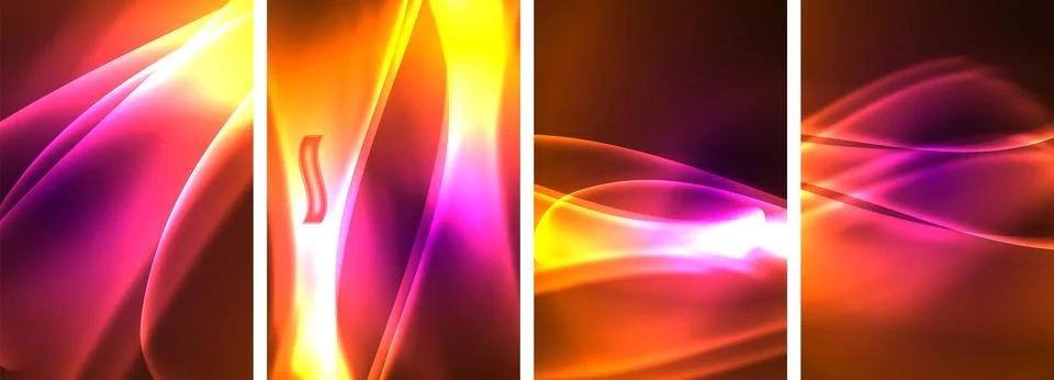 Neon Lines Waves. Abstract Background Poster Collection. Captivating array of Stock-Illustration