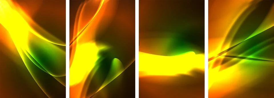 Neon Lines Waves. Abstract Background Poster Collection. Captivating array of イラスト素材
