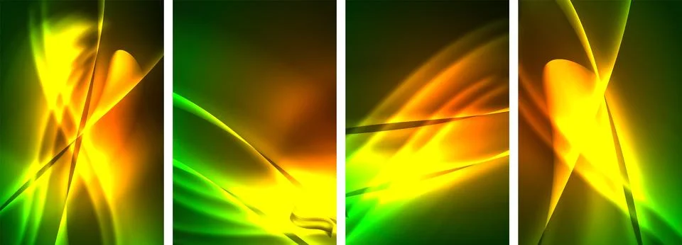 Neon Lines Waves. Abstract Background Poster Collection. Captivating array of イラスト素材