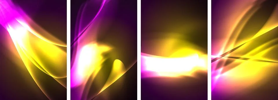 Neon Lines Waves. Abstract Background Poster Collection. Captivating array of Stock Illustration