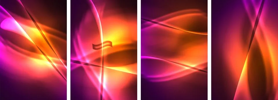 Neon Lines Waves. Abstract Background Poster Collection. Captivating array of Stock Illustration