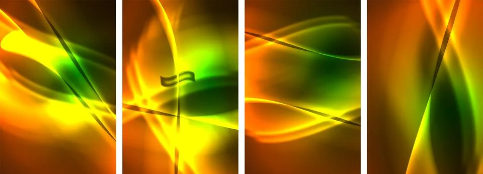 Neon Lines Waves. Abstract Background Poster Collection. Captivating array of Ilustración de archivo