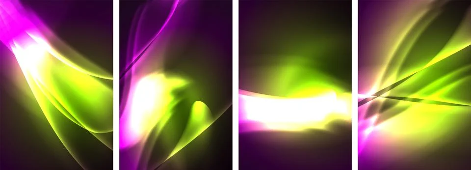 Neon Lines Waves. Abstract Background Poster Collection. Captivating array of イラスト素材