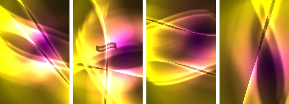 Neon Lines Waves. Abstract Background Poster Collection. Captivating array of Stock Illustration