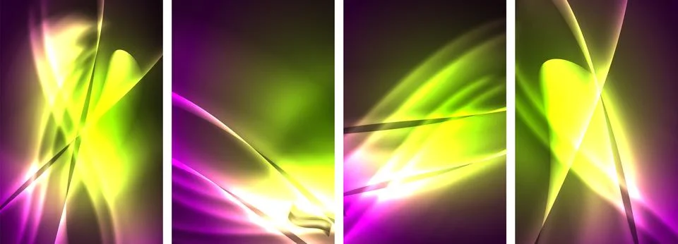 Neon Lines Waves. Abstract Background Poster Collection. Captivating array of イラスト素材