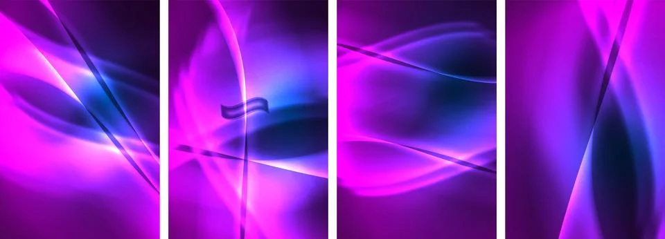 Neon Lines Waves. Abstract Background Poster Collection. Captivating array of Illustrazione stock