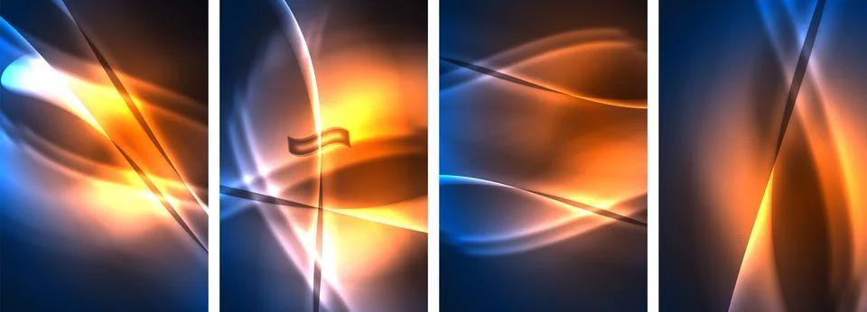 Neon Lines Waves. Abstract Background Poster Collection. Captivating array of Stock-Illustration