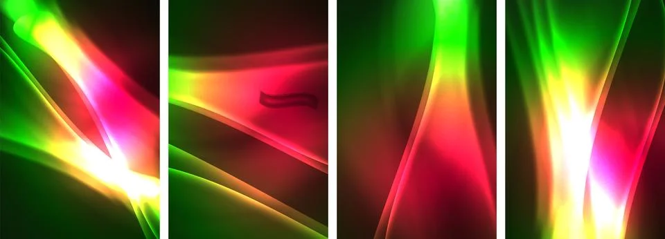 Neon Lines Waves. Abstract Background Poster Collection. Captivating array of Stock Illustration