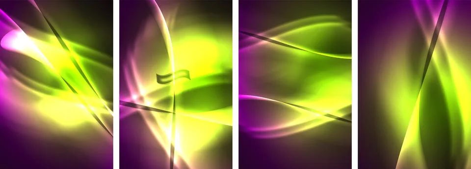 Neon Lines Waves. Abstract Background Poster Collection. Captivating array of 스톡 일러스트
