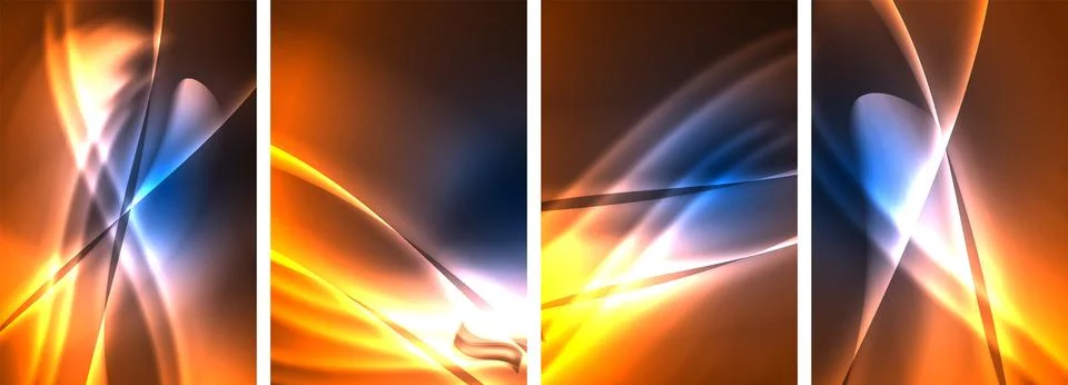 Neon Lines Waves. Abstract Background Poster Collection. Captivating array of Illustrazione stock