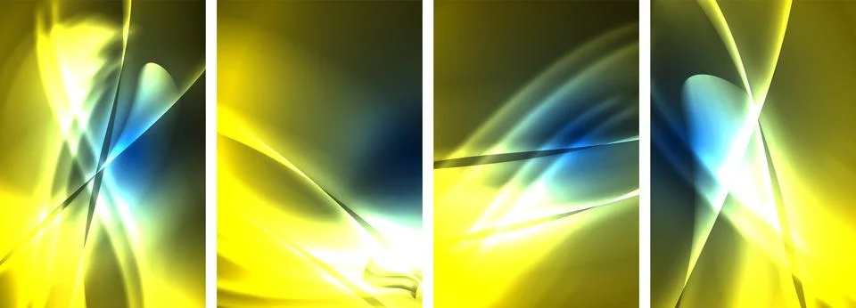 Neon Lines Waves. Abstract Background Poster Collection. Captivating array of Stock-Illustration