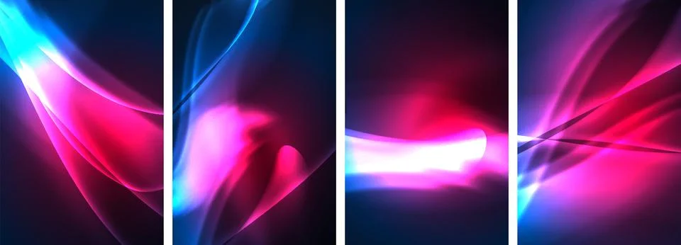 Neon Lines Waves. Abstract Background Poster Collection. Captivating array of Stock Illustration