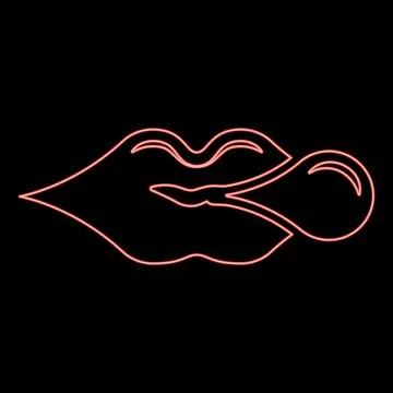 Neon lips blowing bubble gum chewing red color vector illustration image flat Stock Illustration
