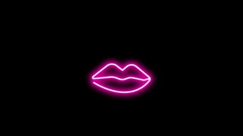 Neon Lips Pink Glowing Line Art Motion Видео 344764895