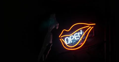Neon lips sign (OPEN) Stock Footage 134433185