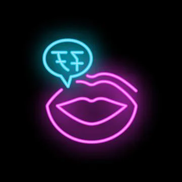 Neon lips speaking about indian rupee sign in speech bubble Illustration
