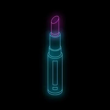Neon lipstick shining on black background, isometric makeup tool icon Stock Illustration