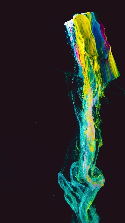 Neon liquid column transforming from dense rounded top into thin twisting stream Stock Footage 341389732