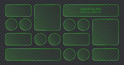 Neon Liquid Glass UI Elements, Glowing Green Transparent Stock Illustration