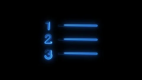 Neon list animation numbered steps process infographic template on dark bac.. Stock Footage 308458689