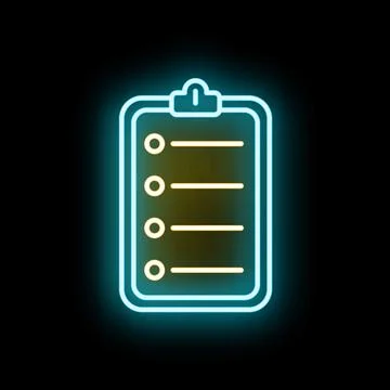 Neon list clipboard glowing task document icon Illustration