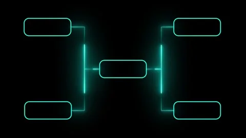 Neon-lit abstract connection diagram with glowing rectangular nodes and lines Stock Footage 337367003