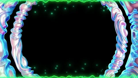 Neon lit holographic pattern with waveform animation on black background Stock Footage 336590705