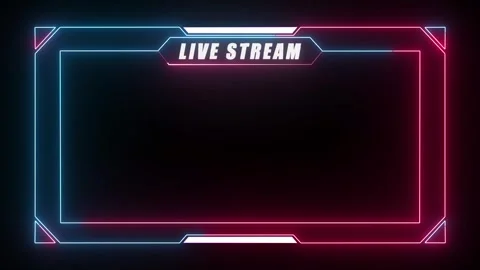 Neon live stream frame overlay with blue and pink color for gaming, broadcasting Stock Footage 339770485