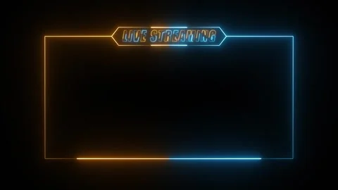 Neon live streaming frame overlay with golden blue light on dark background Stock Footage 337619102