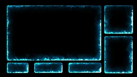 Neon live streaming multi-screen frame overlay in blue electric glow Vídeos de archivo 336383008