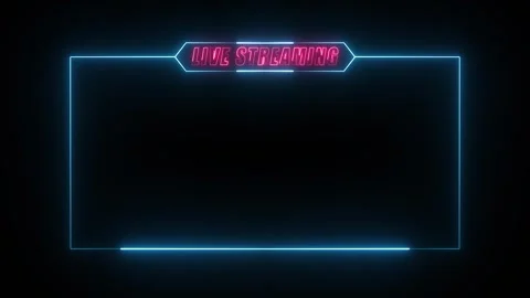 Neon live streaming overlay frame with glowing blue border and pink text loop Stock Footage 336490823