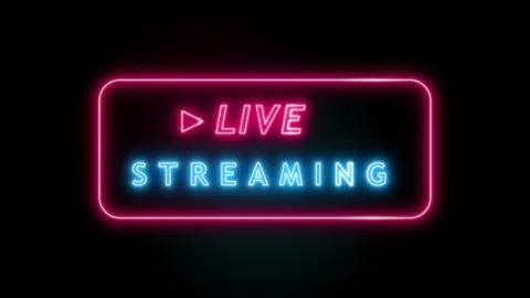 Neon live streaming sign animation with glowing pink and blue light effects.. Stock Footage 337555161
