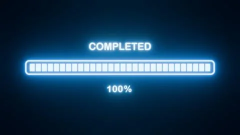 Neon loading bar completed 100 percent icon Stock Illustration