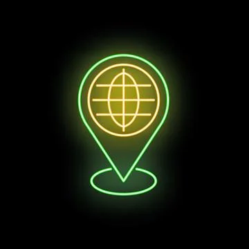Neon location pin globe global navigation concept Illustrazione stock