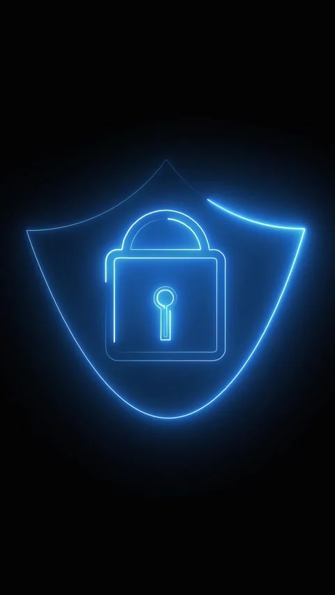 Neon Lock and Shield Symbolizing Cybersecurity Stock Footage 337463135