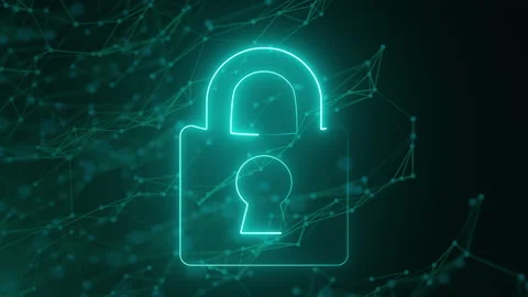 Neon lock with connection dots Video stock 317385851