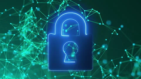 Neon lock with connection dots Video stock 317386413