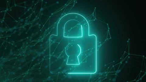 Neon lock with connection dots Stock Illustration