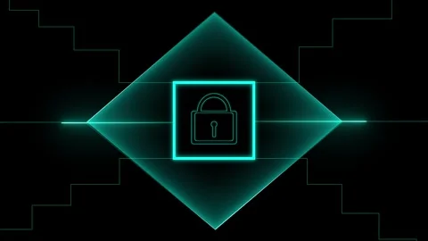 Neon lock icon in geometric diamond shape. Neon lock symbol for cyber secur.. Stock Footage 337816481